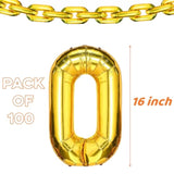 100-Pack Gold 16" Foil Chain Balloons for 80s/90s Party & Event Decorations