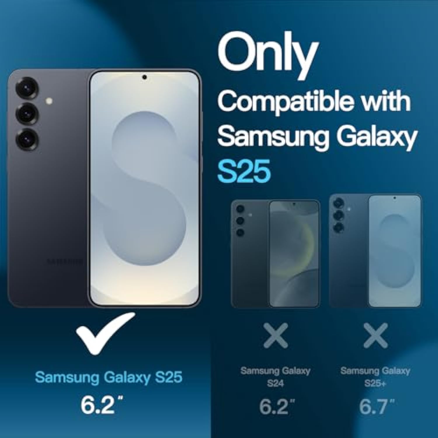 JETech 5 in 1 Matte Case for Samsung Galaxy S25 5G with 2-Pack Each Screen Protector and Camera Lens Protector, Translucent Back Phone Cover, Tempered Glass Film (Black)