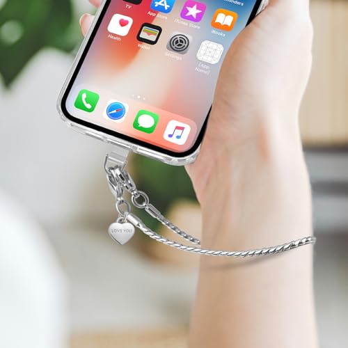 Phone Chain Wrist Strap Metal Phone Lanyard Wristlet Strap with 2xTPU Tether Tab for Women Shopping Traveling