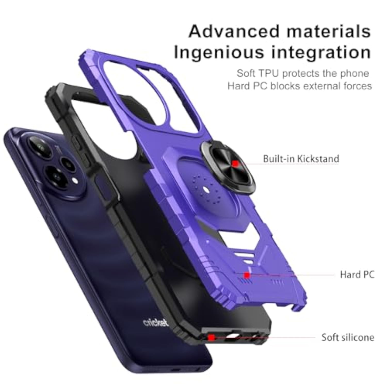 Purple AT&T Motivate Pro 2 5G Case with Tempered Glass Screen Protector and Military Grade Heavy Duty Shockproof Protective Cover with Ring Kickstand