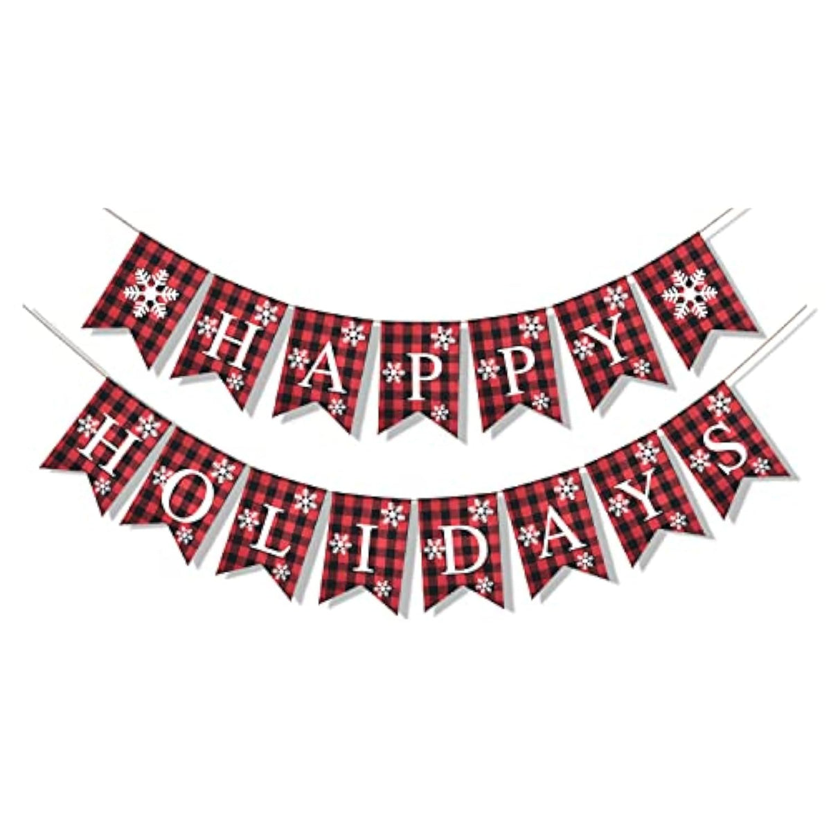 Happy Holidays Banner Christmas New Years Eve Decorations For Fireplace Rustic Buffalo Plaid Merry Christmas Home Outdoor Hanging Decor