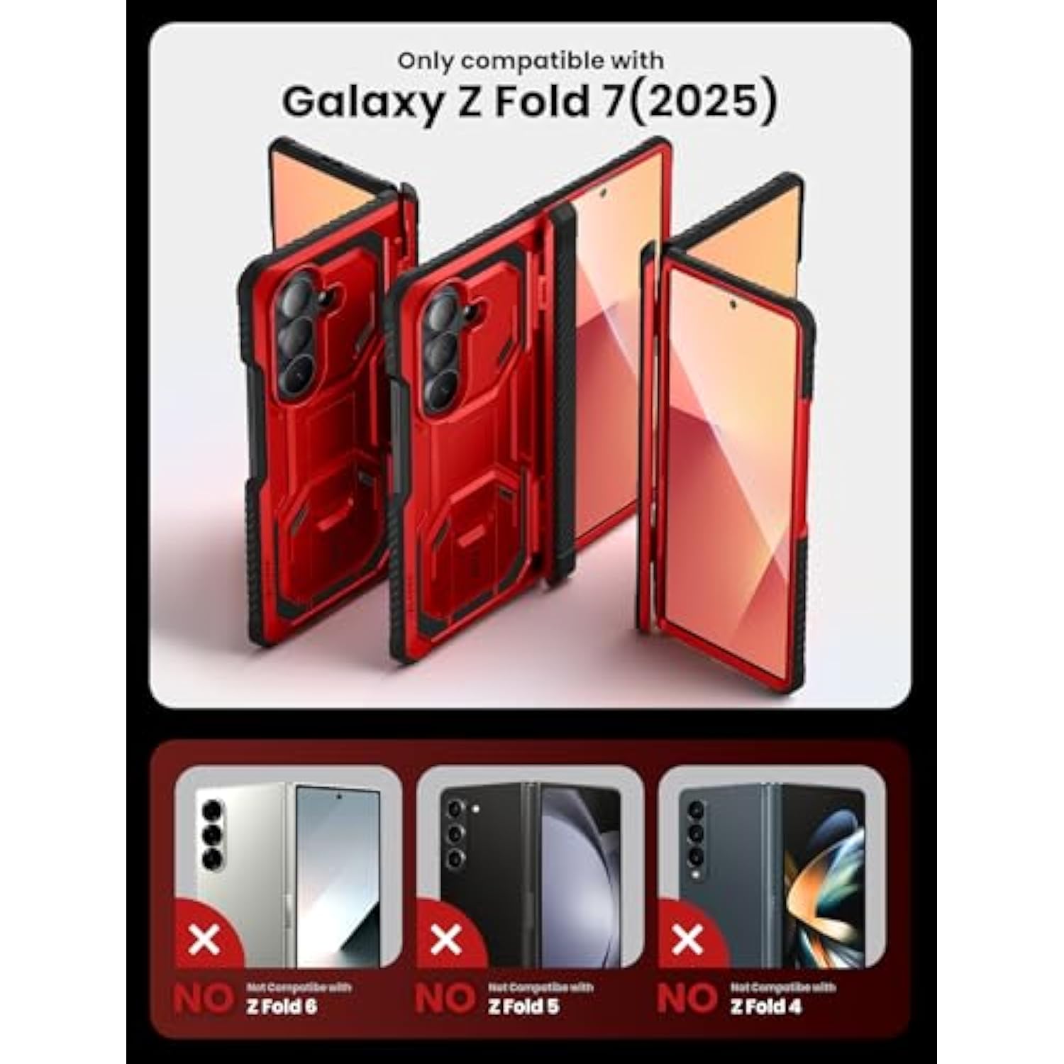 i-Blason Armorbox for Samsung Galaxy Z Fold 7 Case with Stand [Tempered Glass Screen Protector] [Hinge Protection] Full-Body Heavy Duty Rugged Shockproof Protective Case for Z Fold 7 (Red)