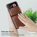 Case For Samsung Galaxy Z Flip 4 5G 2022, Galaxy Z Flip 4 Leather Case, Pu Leather + Hard Pc Shell Ultra Thin Slim Durable Protective Phone Case Cover For (Brown)