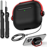 For Airpods 4 Case,Compatible With Apple Airpods 4Th Generation Case With Drop Protection Lock And Phone Holder Function,With Cleaner Kit And Keychain,For Men And Woman(Black Red)