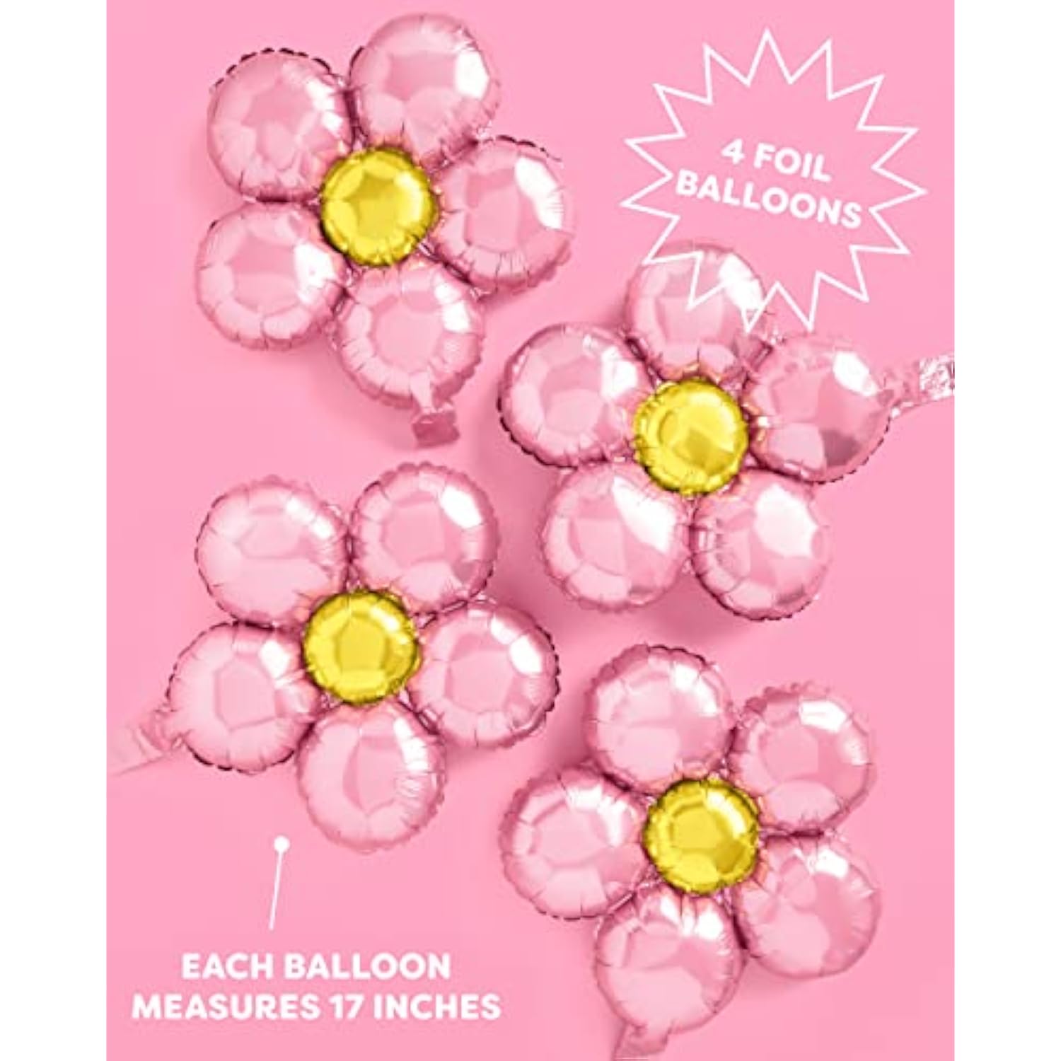 Light Pink Flower Balloon Set - 4 Pc | Groovy Birthday Decorations, Bachelorette, 70S Party Decorations, Baby Shower, Wedding, Photo Booth