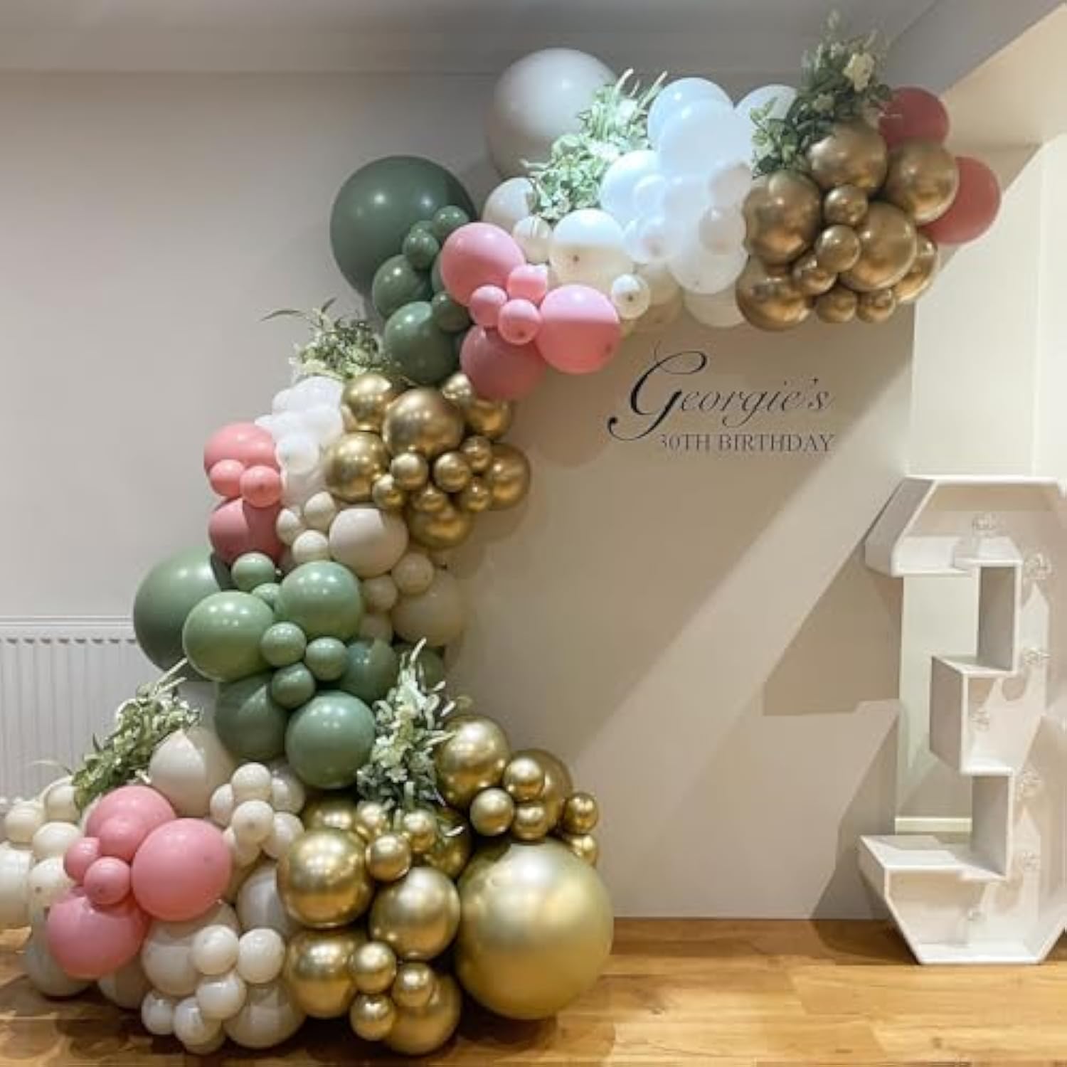 152Pcs Pink & Sage Green Balloon Arch Kit Baby Shower, Jungle, Woodland Party Decorations