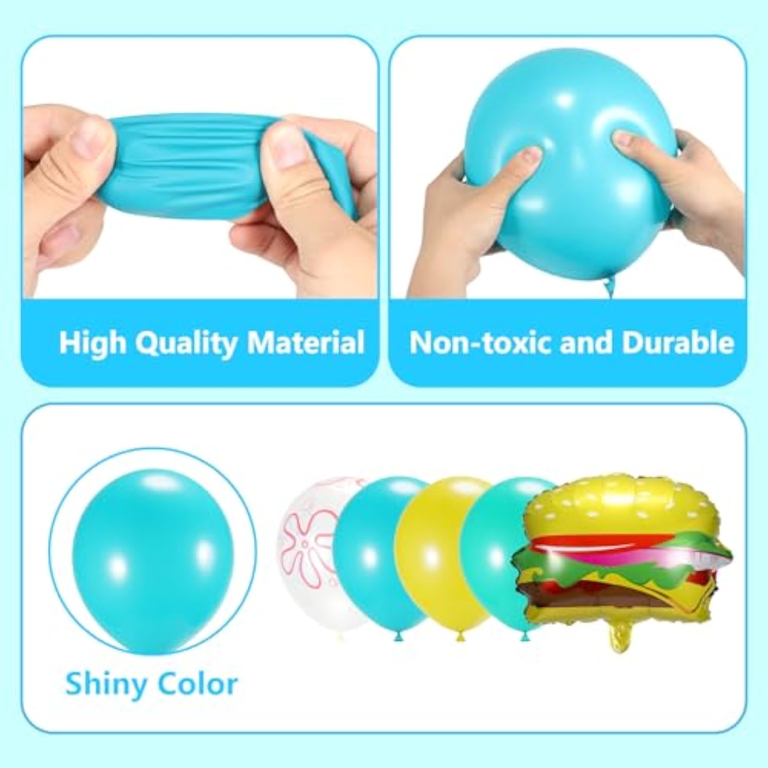 63Pcs Spongebob Birthday Decoration,12 Inch Yellow Blue Underwater Balloon With 2 Burger Balloon For For Party,Mermaid,Baby Shark,Ocean Themed Party, Kids Room Supplies