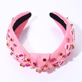 Valentines Day Headband Red Pink Heart Headband Jeweled Crystal Knotted Valentines Lover Party Hair Accessory (Pink Beaded Heart)