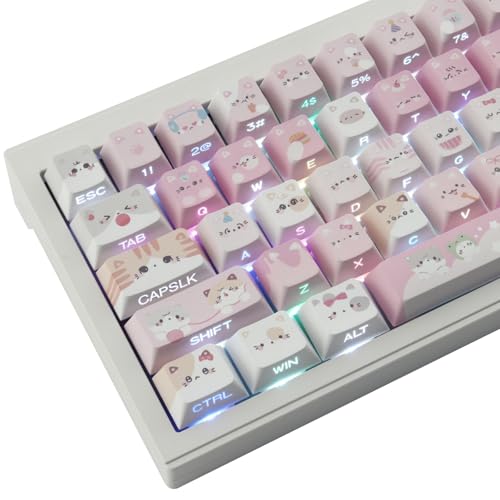 Pbt Keycaps - Side Printed Keycap Set,136 Keys Shine Through Meow Meow Squad Custom Cat Keycaps, Cherry Profile Keyboard Keycaps For Cherry Mx Switches Mechanical Keyboards