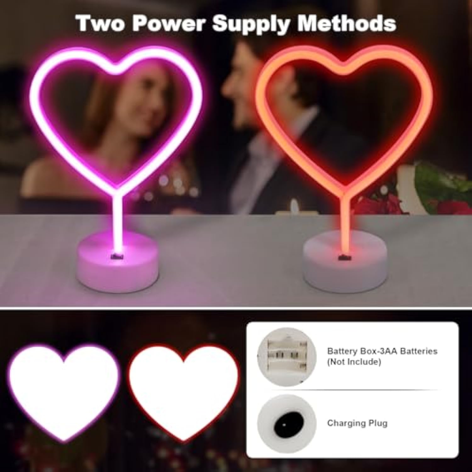 Valentines Day Decorations, 2 Pack Heart Neon Signs, Led Pink Lights Battery Operated Or Usb Powered, Neon Lights Heart Decor For Valentine'S Day Gifts, Wedding, Party, Pink Room Decor