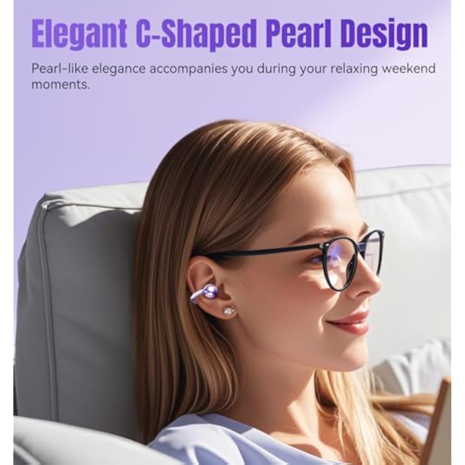 Clip-On Bluetooth 5.4 Wireless Earbuds 50H Play Noise Cancelling Waterproof Purple