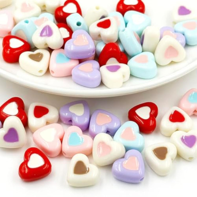 Acrylic Love Heart Beads, 100 Pcs Opaque Heart Shapes 14Mm Cute Pony Beads Plastic Spacers For Valentine'S Day Jewelry Making Diy Crafts Bracelet Necklace