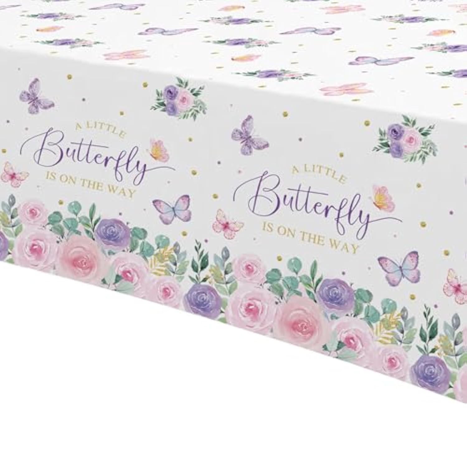 Butterfly Baby Shower Decorations Tablecloth, A Little Butterfly Is On The Way Baby Girl Party Supplies Tablecover, Pink Floral Decorations Party Table Cloth, 3 Pack, 54In X 108In
