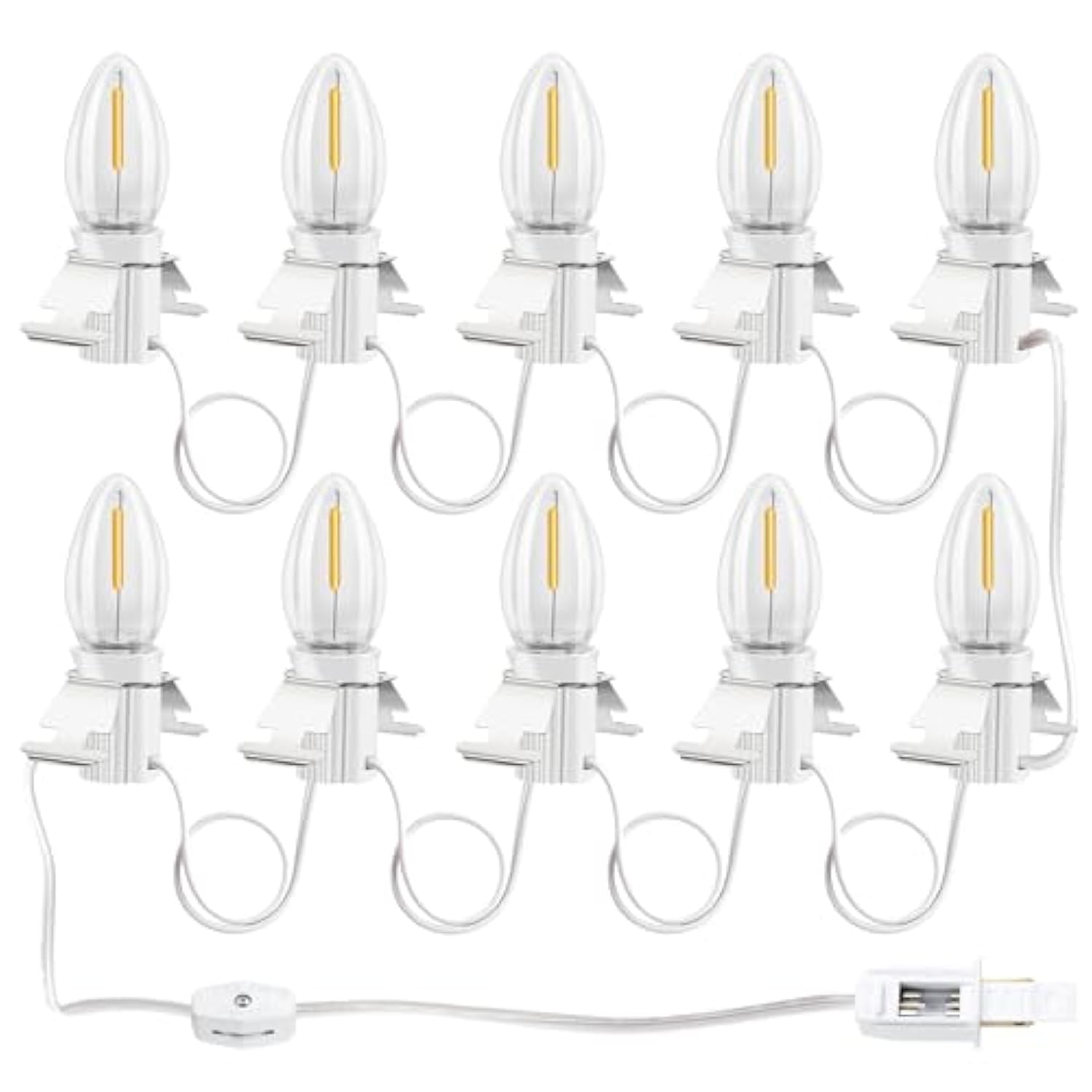 Christmas Village Lights With 10 Led Light Bulb, Snow Village Lights C7 With Clips For Christmas Halloween Cabin, For Ho
