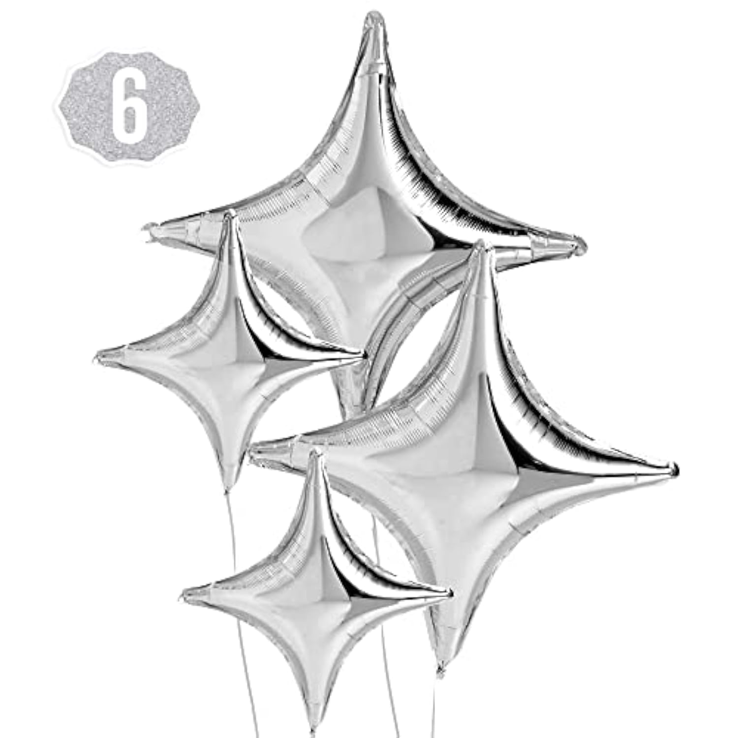 Silver Sparkle Foil Birthday Balloon - 6 Pc | Bday Party Decorations, Bachelorette, Anniversary, Graduation
