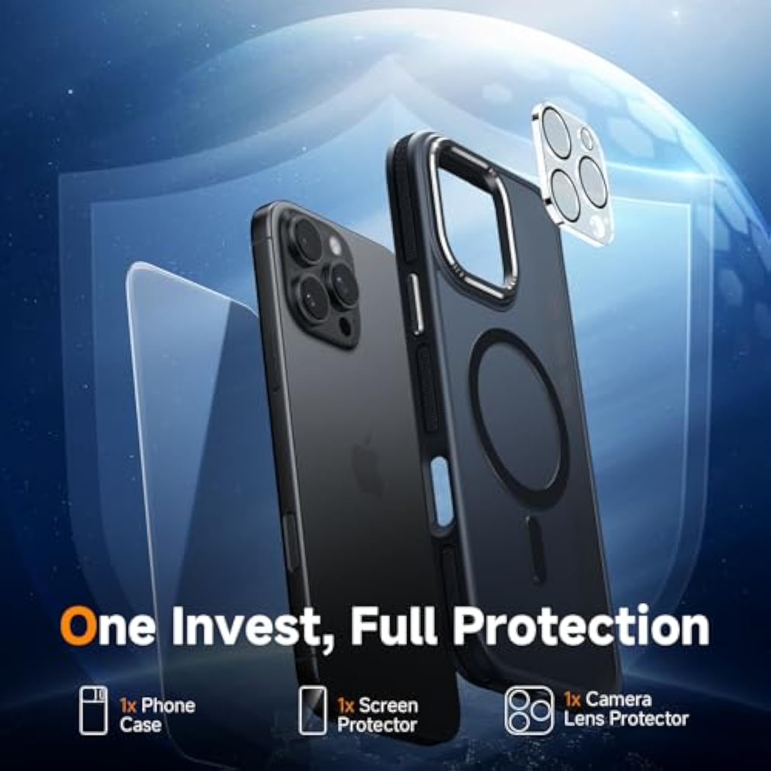 3 In 1 For Iphone 16 Pro Max Case, [Omni-Directional Protection] With 1X Screen Protector + 1X Camera Cover, [Seamless Work With Magsafe] Protective Magnetic Case For Iphone 16 Pro Max Black