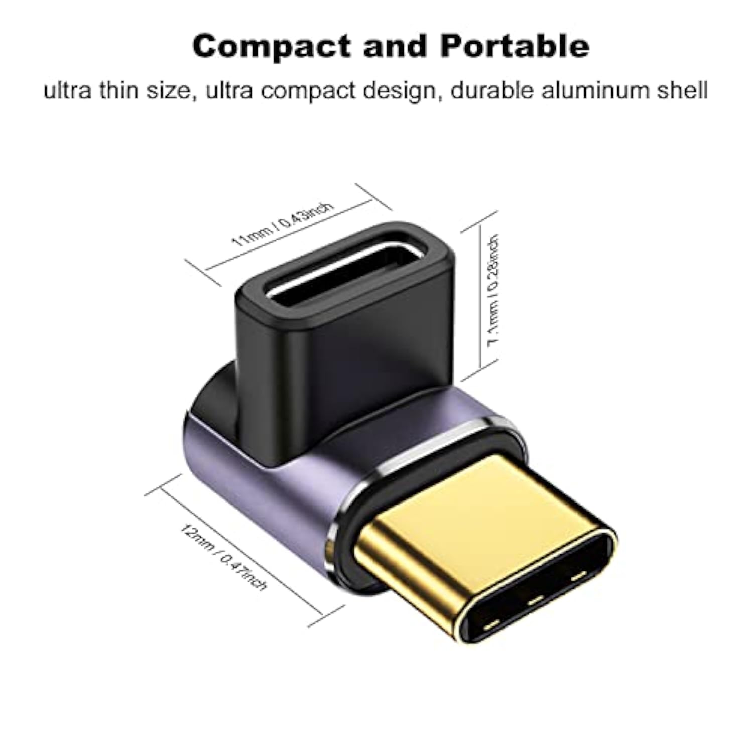 90 Degree Usb-C Male To Usb-C Female Adapter (4 Pack), Type-C Up And Down Righ