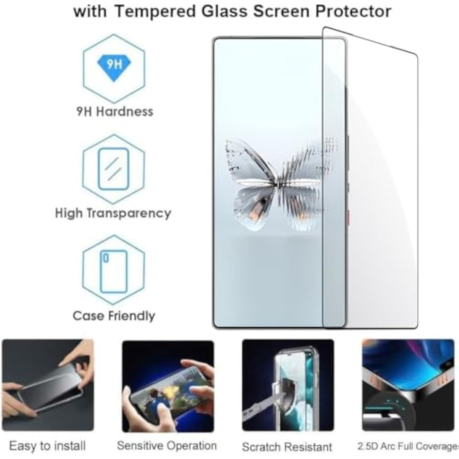 Case Compatible With Red Magic 10 Pro & 10S Pro With Screen Protector,Metal Frame + Clear Tempered Glass Back Cover,Purple