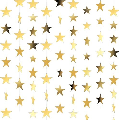 7 Pack 91.8 ft Gold Star Garland Banner Double Side Hanging Star Streamers Paper Star Banner Backdrop for Graduation Birthday Baby Shower Wedding Classroom Party Ceiling Decorations