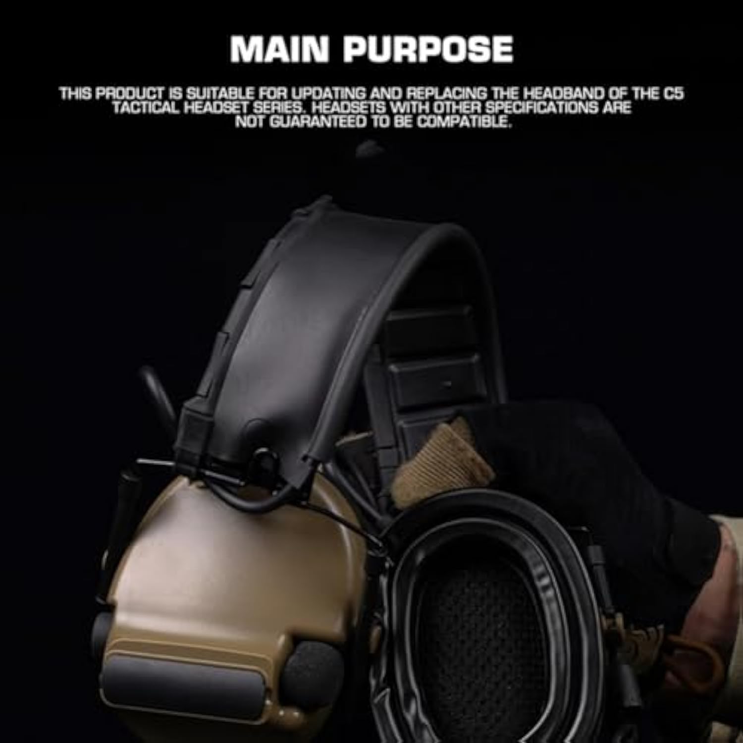 Outdoor Tactical Headset Accessory Replacement Headband For C5 Military Headset Cap Cover-Black