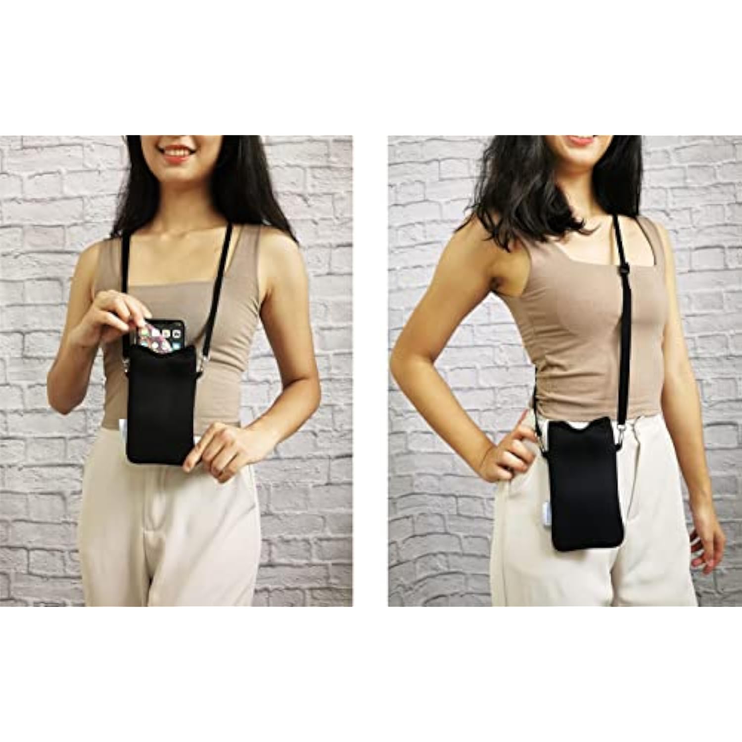 Neoprene Phone Sleeve Pouch Case Bag For Men Women W/Crossbody Strap/Neck Lanyard For Iphone 16/15/14 Pro Max, 16/15 Plus, 16E; Samsung S25, S24+, A55, Z Fold6; Google Pixel 9, 8A (Black)