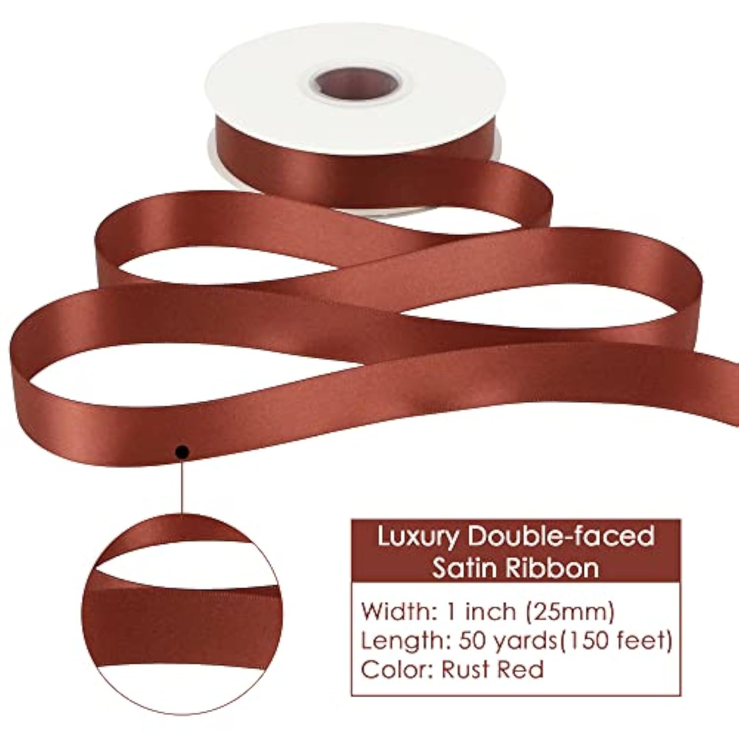 Satin Ribbon 1 Inch Wide Rust Red Ribbon For Fall Wedding 50 Yards Dou