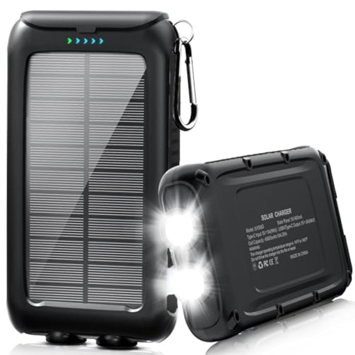 Solar-Charger-Power-Bank-49800Mah Portable Solar Phone Charger With Led Flashlight/15W Fast Charge Usb C Waterproof External Backup Battery Pack For All Cell Phones & Electronic Devices