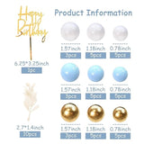 Blue Boho Cake Topper Set – Blue/White/Gold Pearl Balls for Birthday & Baby Shower
