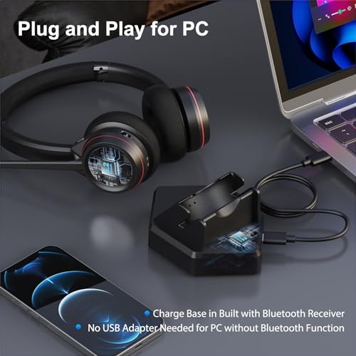 Bluetooth Headset with Microphone, Wireless Headset with Mic & Mute Button, 40 Hrs Working Time Noise Cancelling Bluetooth 5.2 for PC Laptop Teams