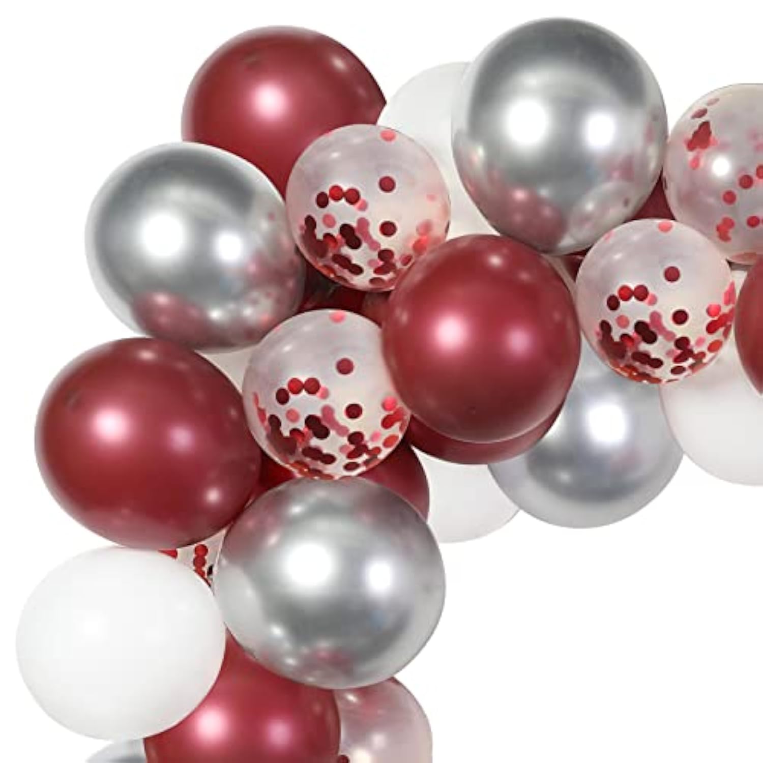 60 Pcs Burgundy & Silver Balloon Garland Kit – Red, White, Confetti Balloons for Party Decor