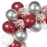 60 Pack Burgundy Red White Silver Maroon Balloons Garland Arch Kit, 12