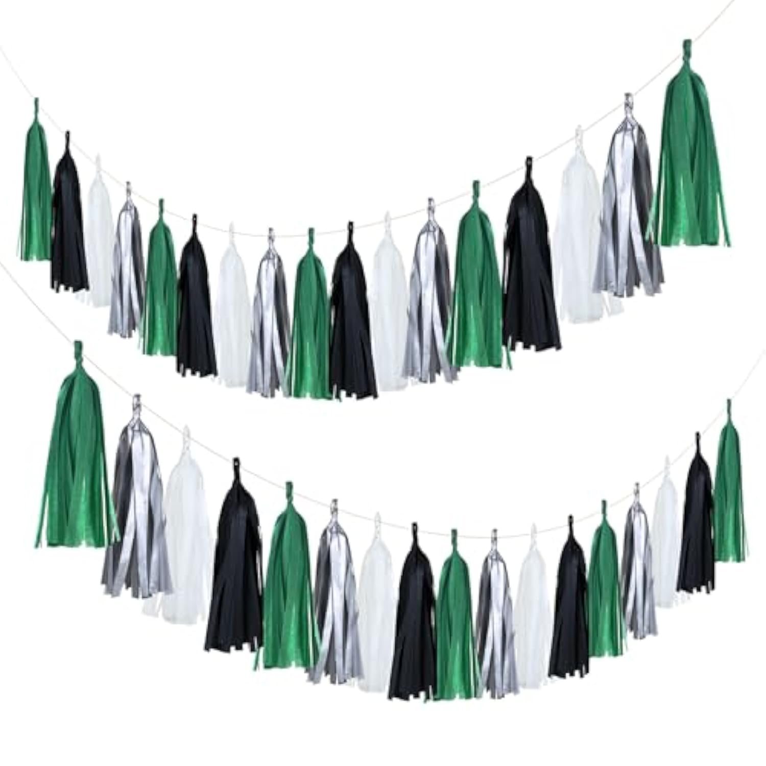20 Pack Of Black Green Silver Party Decorations Tassel Garland Banner White Tissue Paper Tassels For Soccer Party Supplies Graduation Backdrop Men Boys Birthday Jungle Theme Banner