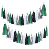 20 Pack Of Black Green Silver Party Decorations Tassel Garland Banner White Tissue Paper Tassels For Soccer Party Supplies Graduation Backdrop Men Boys Birthday Jungle Theme Banner