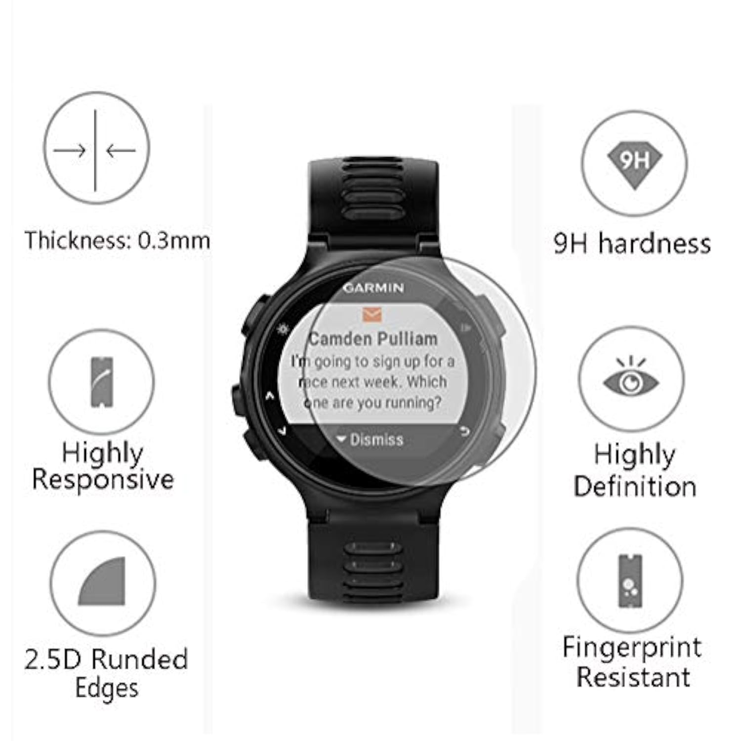 Watch Screen Protector (3 Pack) Compatible Garmin Forerunner 735Xt Tempered Glass Film Anti-Scratch High Definition Full Coverage And (1Pack) Silicone Case For Smart Watch