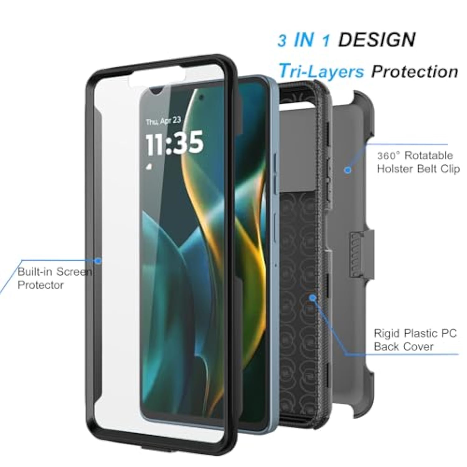 For Moto G 5G 2025 Case, For Motorola Moto G 5G 2025 Phone Holster Case, [Nbeck] Shockproof Heavy Duty Built-In Screen Protector Rugged Swivel Belt Clip Holster Kickstand Hard Cover [Black]