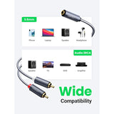 UGREEN 3.5mm Female to 2 RCA Male Cable Gold Plated Stereo RCA Auxiliary Audio Adapter Flexible Metal Shell Y Splitter Aux Cord Compatible with iPod MP3 DVD DJ Controller Mixer Speaker, 0.65FT