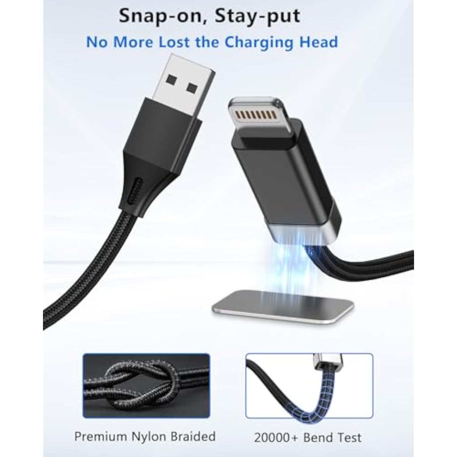 Staycable Usb A To Lightning Cable With Magnetic Keeper 3.3Ft, Fast Charging And Data Sync, Braided Anti-Tangle Cord For Phone 12,13,14, Desk Accessories Original Design