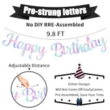 Iridescent Happy Birthday Banner - Pre-Strung Holographic Birthday Sign Garland 10 Feet, No Diy, Happy Birthday Letters For Shiny Retro 70S Disco Women Men Birthday Party Decorations