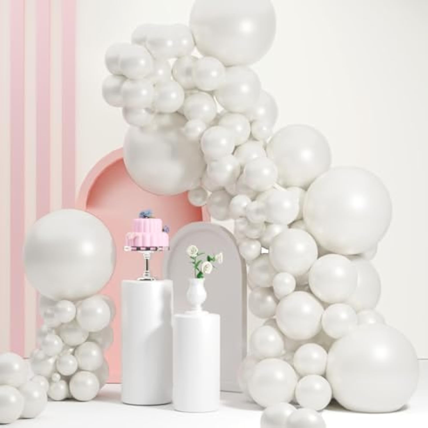 Pearl White Balloons Different Sizes, Double Stuffed Pearl White Balloon Arch, Pearls White Balloon Garland,18 12 10 5 Inch White Balloons For Boho Party, Baby Shower,Birthday,Weddings(Pearl White01)