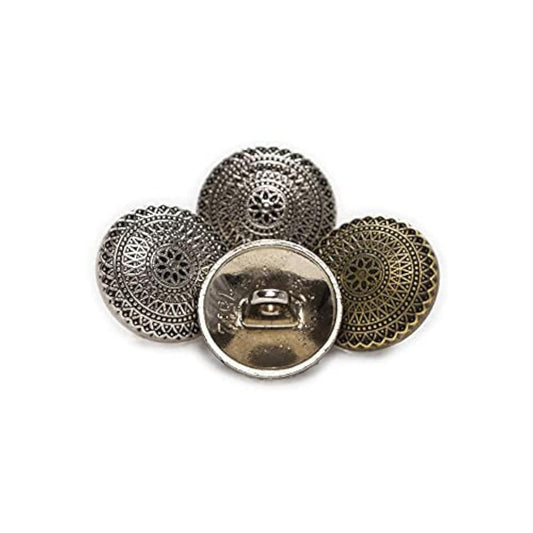 5 Pcs Metal Shank Circle Flower Pattern Round Vintage Buttons Craft Fo