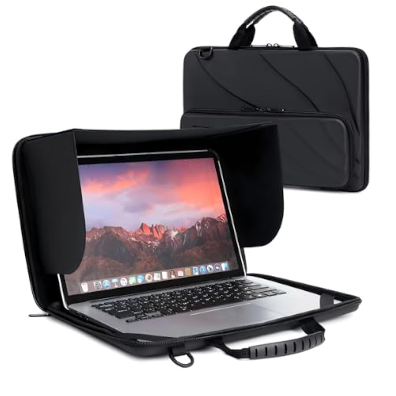 BUG 13-14 Inch Laptop Sun Shade Bag, Chromebook Protective Sleeve Case Shoulder Bag with Sun Hood Foldable Portable Shield Cover for Working Outside, Computer Hard Shell Case(Patent Pending)