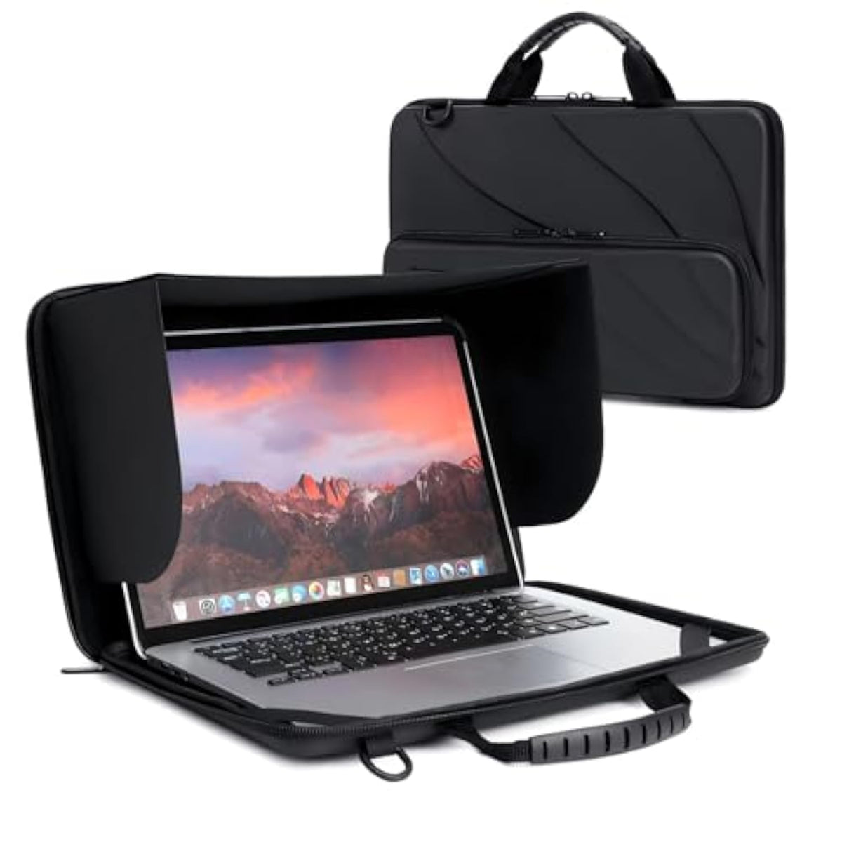 BUG 13-14 Inch Laptop Sun Shade Bag, Chromebook Protective Sleeve Case Shoulder Bag with Sun Hood Foldable Portable Shield Cover for Working Outside, Computer Hard Shell Case(Patent Pending)