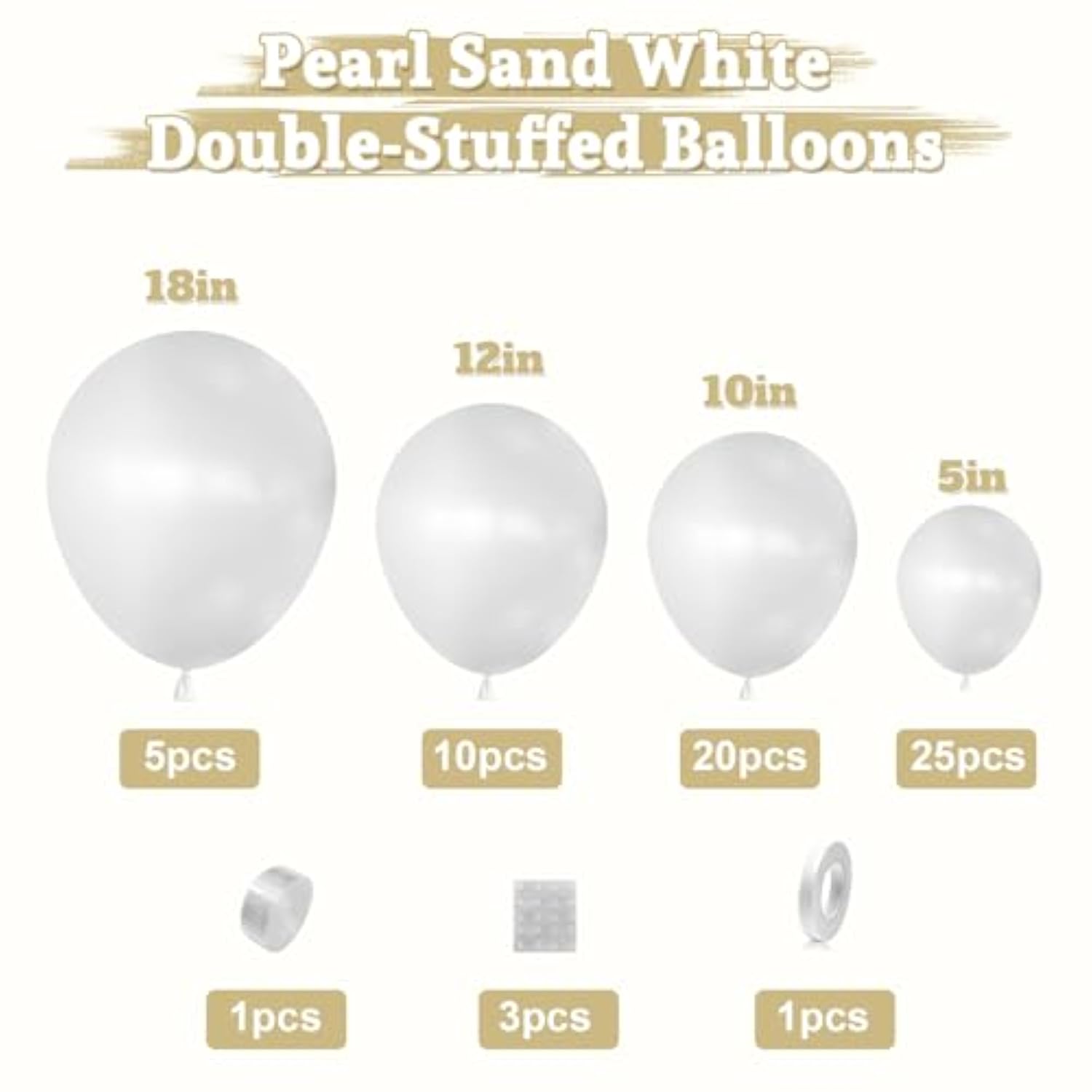 Pearl White Double-Stuffed Balloons Arch Garland Kit, 60 Pack 18/12/10/5 Inch Different Size Standard White Pearl Balloons For Wedding Bridal Shower Anniversary Birthday Engagement Decor