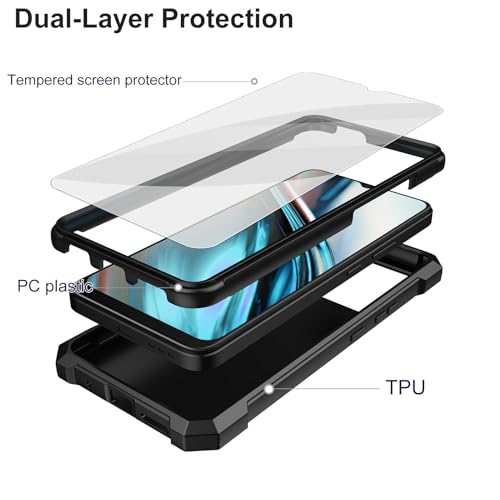 For Blu View 5 Phone Case, Tracfone Blu View 5 Case With Screen Protector, Dual Layer Protection, Shockproof Corner Tpu Bumper, Heavy Duty Protective Phone Cover For View 5-Black
