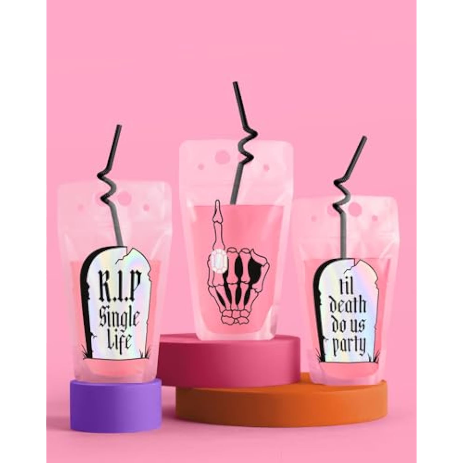 Bachelorette Rip Single Life Drink Pouches - 15 Pcs, Iridescent | Bachelorette Party Decorations, Bride Or Die Drinkware, Bridesmaid Favor, Til Death Do Us Party + Bridal Shower Supplies