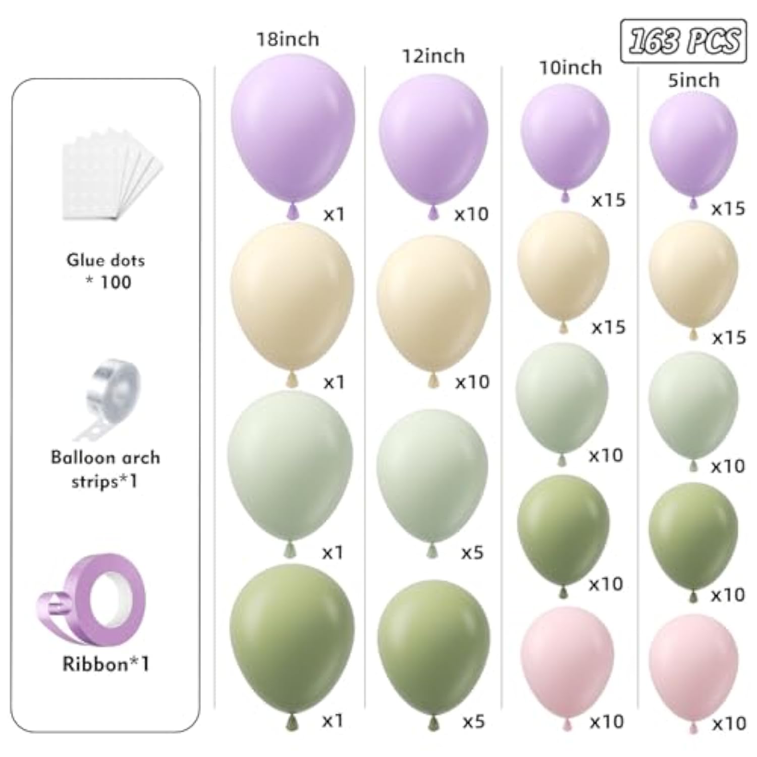 Pastel Balloon Arch Garland Kit 154Pcs, Double Stuffed Light Green Sage Green Purple Yellow Macaron Pink Balloons Arch Kit For Wildflower Baby Shower Wedding Birthday Party Decorations
