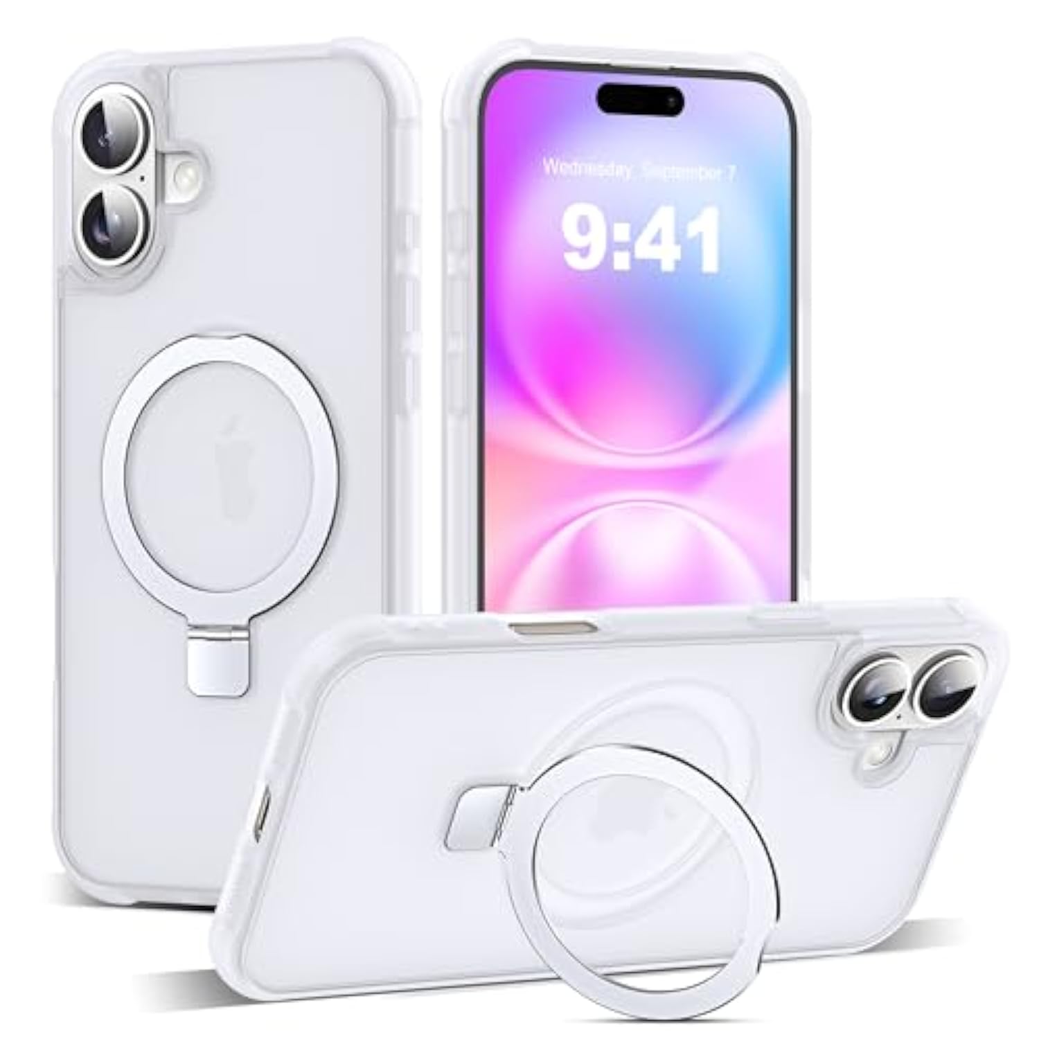 Compatible With Iphone 16 Plus Case With Invisible Magnetic O-Ring Stand Military-Grade Phone Case For Iphone 16 Plus 6.7" [Compatible With Mag-Safe][Great Grip Feeling],Translucent