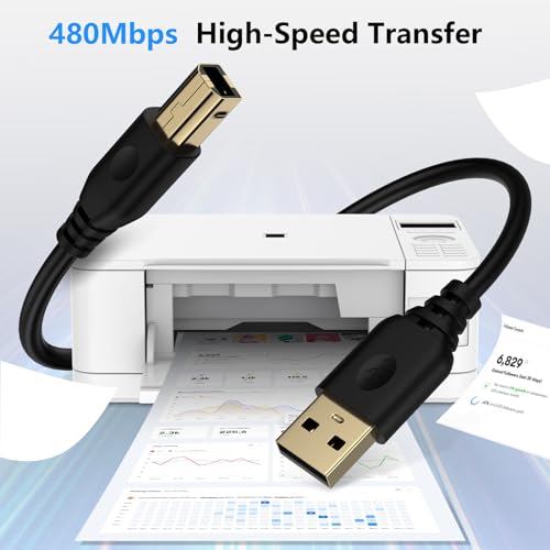 Printer Cable 6Ft Usb 2.0 Printer Cable Usb-A To Usb-B Cables, High Speed Scanner Print Cord For Hp Canon Dell Samsung Epson Brother Lexmark Xerox, Midi Cables For Digital Piano Dac Midi Controller