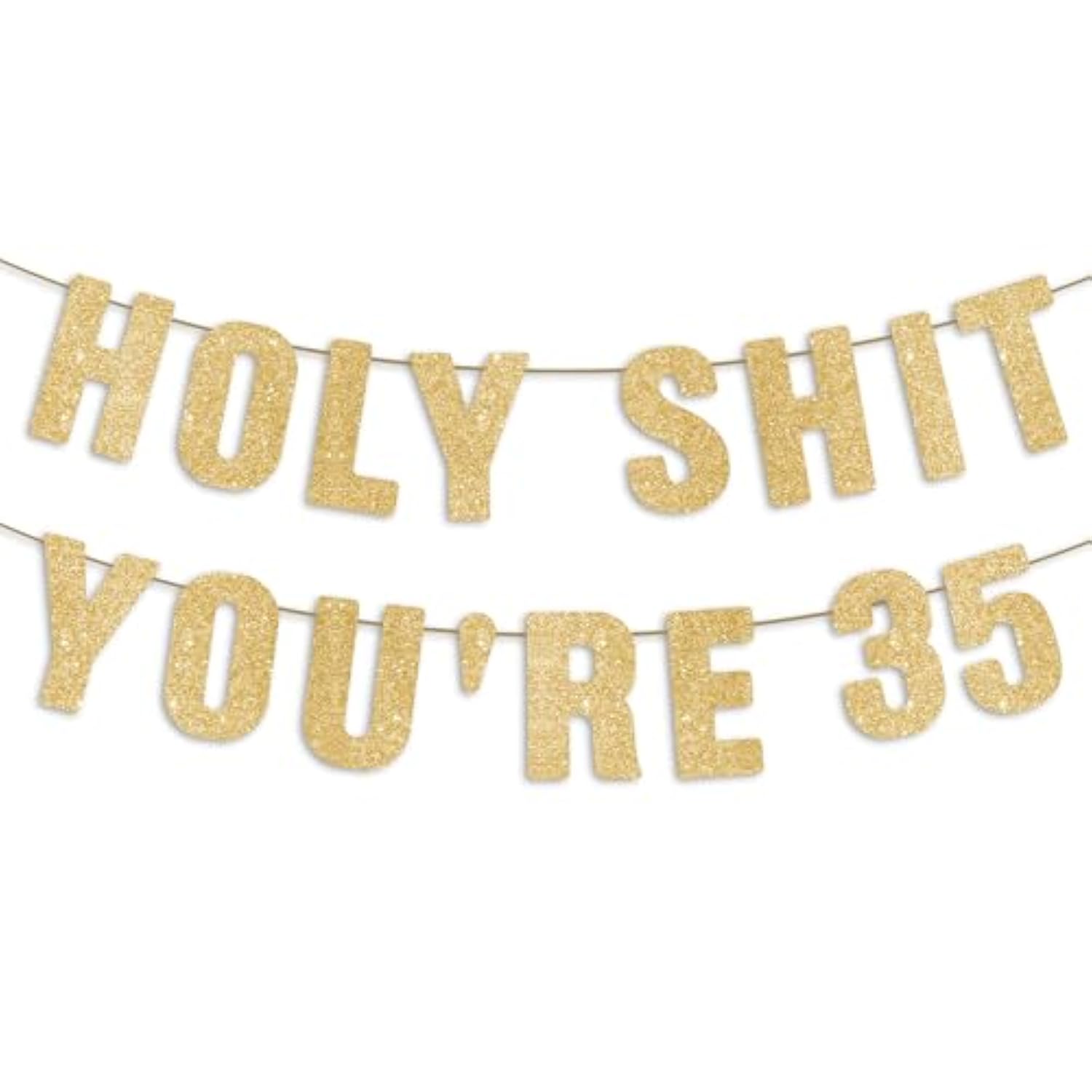 35Th Birthday Decorations For Men, Funny 35 Years Old Party Decor Sign 35Th Birthday Gifts For Women, Pre-Strung 35Th Party Banner - Gold Glitter
