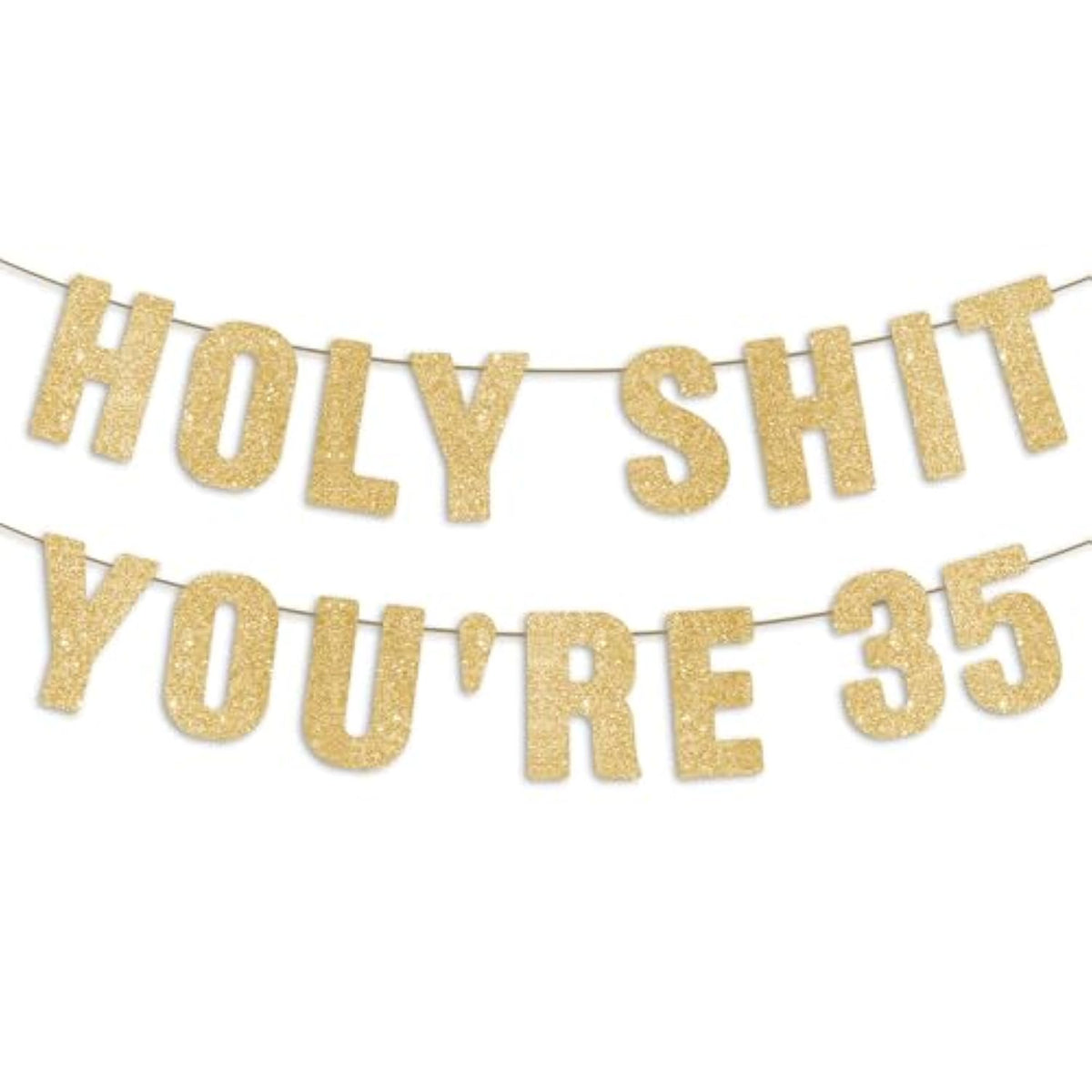 35Th Birthday Decorations For Men, Funny 35 Years Old Party Decor Sign 35Th Birthday Gifts For Women, Pre-Strung 35Th Party Banner - Gold Glitter